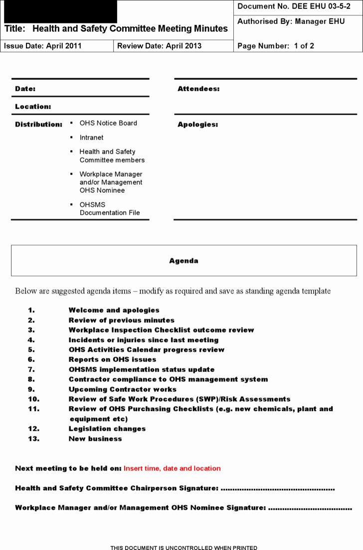 Safety Meeting Minutes Template Lovely 6 Safety Agenda Templates Free Download