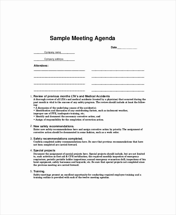 Safety Meeting Minutes Template Lovely Safety Meeting Agenda Template – 8 Free Word Pdf