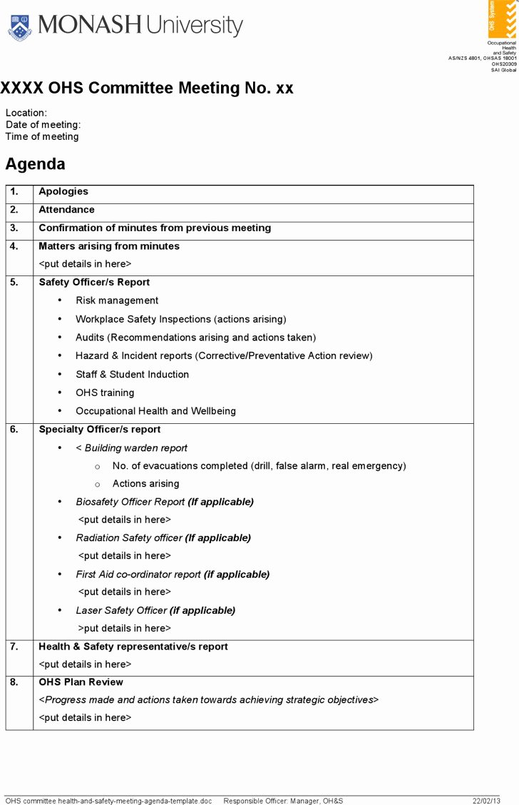 Safety Meeting Minutes Template Luxury 6 Safety Agenda Templates Free Download