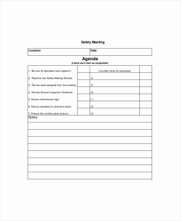 Safety Meeting Minutes Template Luxury Safety Meeting Agenda Template – 8 Free Word Pdf