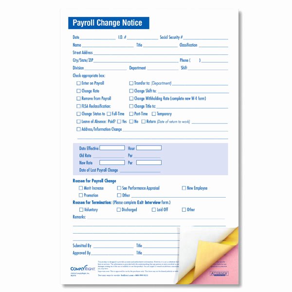 Salary Change form Beautiful Small Size Payroll Change form with Three Carbonless Copies