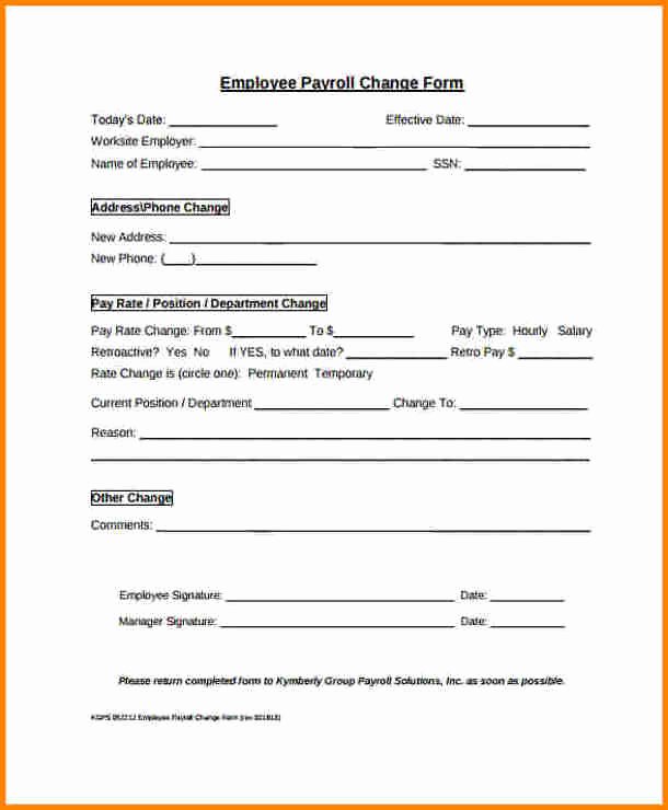 Salary Change form Fresh 7 Payroll Change form Template