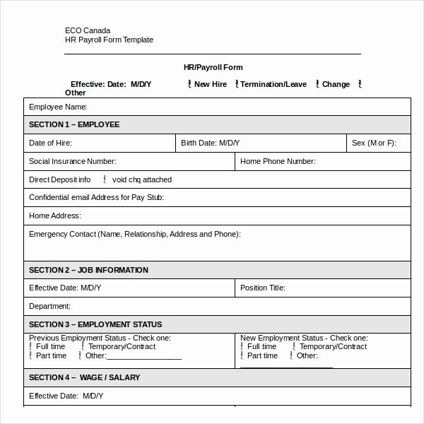 Salary Change form Inspirational 8 Sample Employee Status Change forms Pdf Word Download