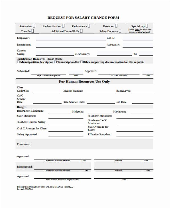 Salary Change form Inspirational Sample Change forms