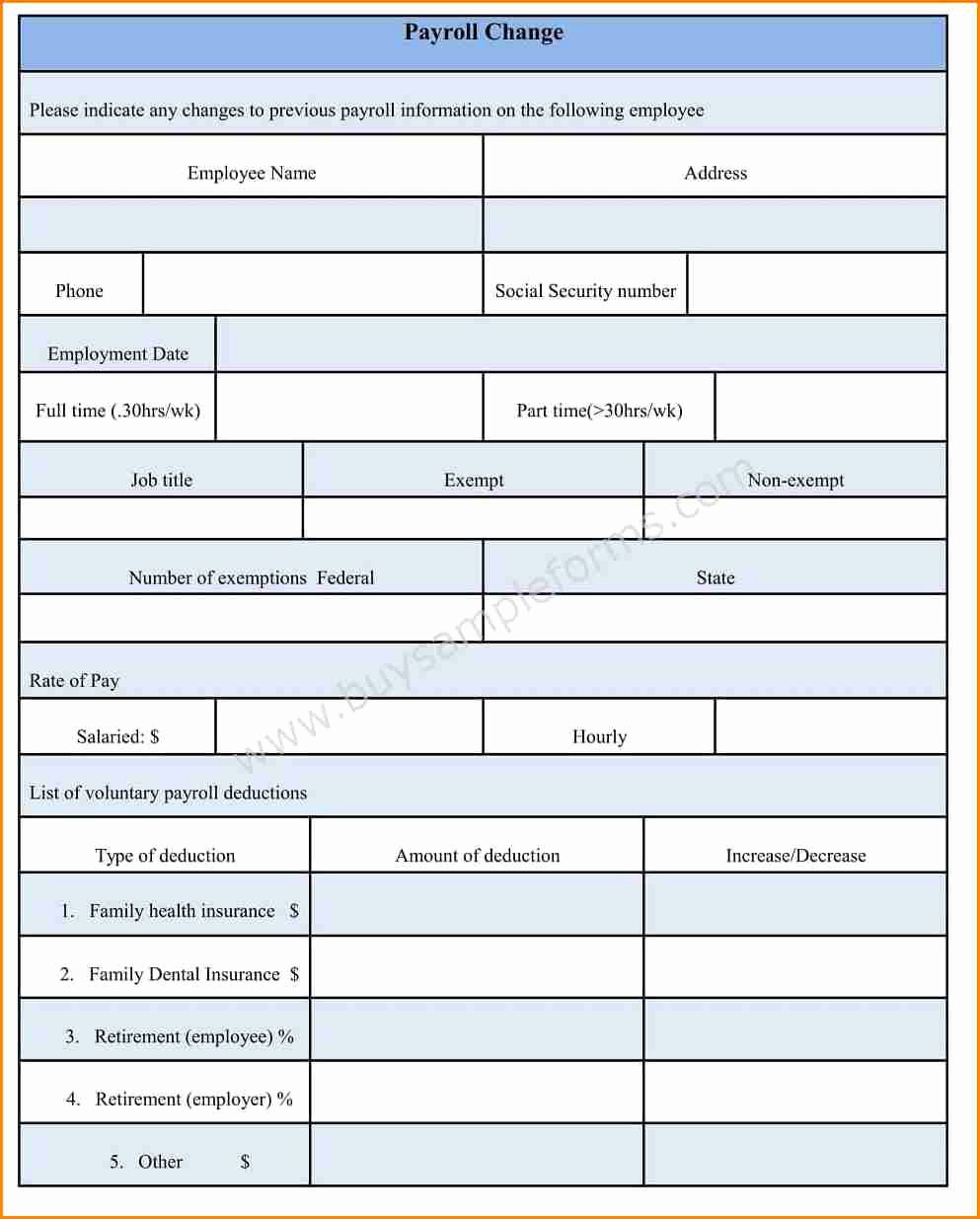 Salary Change form Lovely 5 Payroll Change form