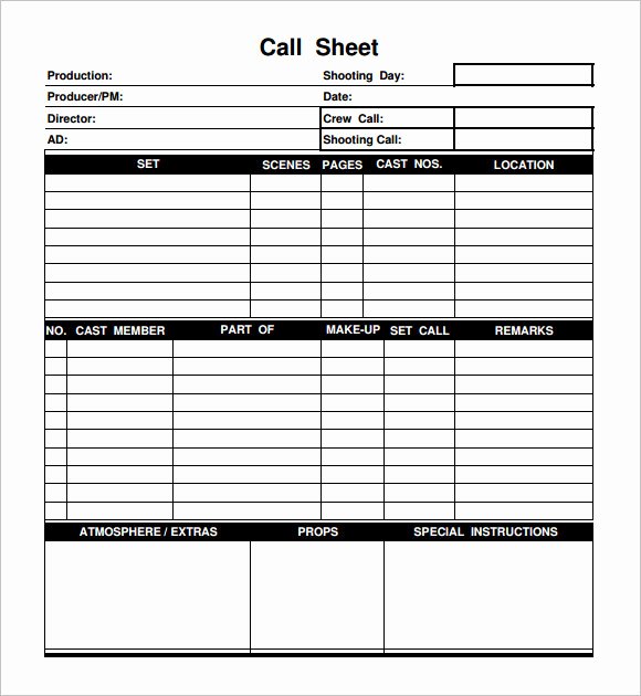 Sales Call Sheet Template Free Beautiful 9 Sample Call Sheet Templates