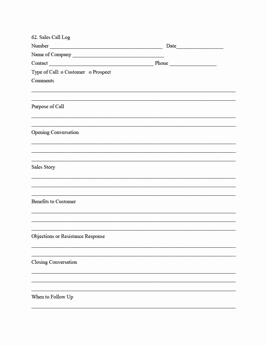 Sales Call Sheet Template Free Elegant 40 Printable Call Log Templates In Microsoft Word and Excel
