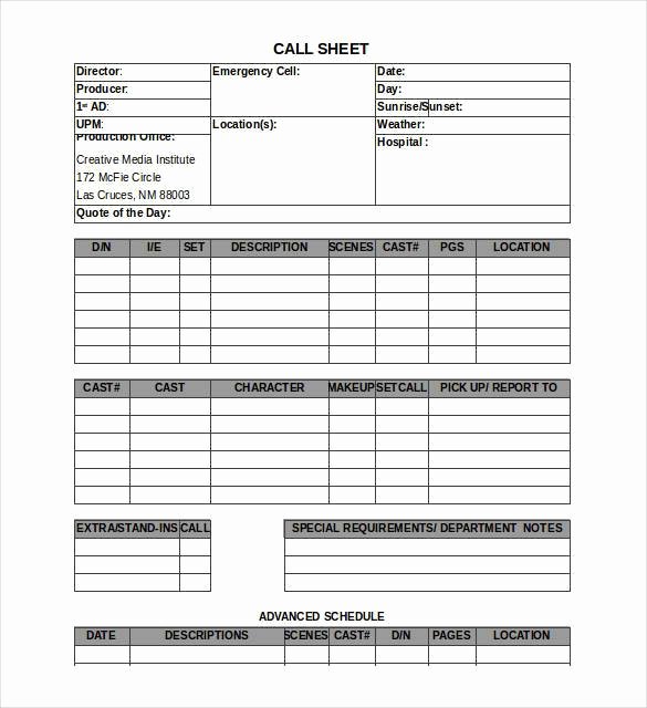 Sales Call Sheet Template Free Inspirational Call Sheet forms 10 Free Word Excel &amp; Pdf