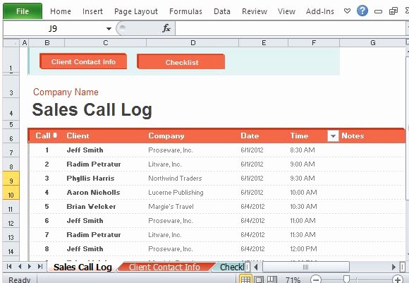 Sales Call Sheet Template Free Inspirational Sales Call Log organizer for Excel