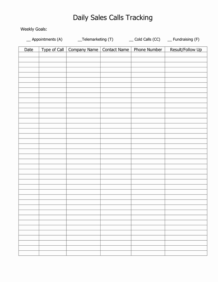 Sales Call Sheet Template Free Luxury Daily Sales Calls Tracking In Word and Pdf formats