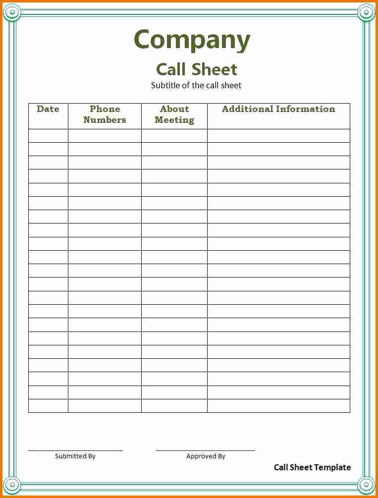 Sales Call Sheet Template Free New 27 Of Call Log Template Microsoft