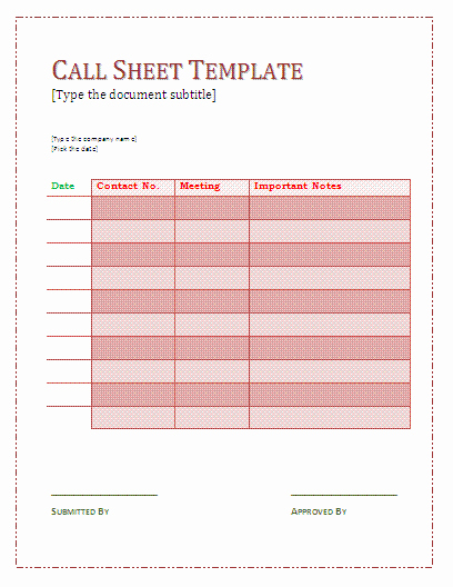 Sales Call Sheet Template Free New Call Sheet Template