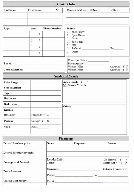 Sales Customer Profile Template Unique Realestate Client Information Template
