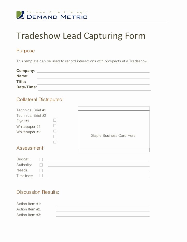 Sales Lead Sheet Template New Tradeshow Lead Capturing form