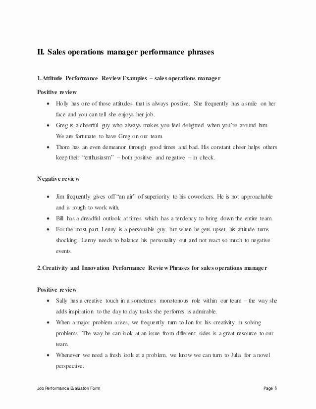 Sales Performance Appraisal form Awesome Sales Operations Manager Performance Appraisal