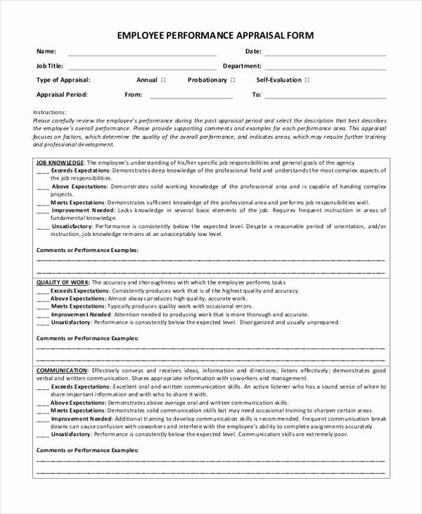 Sales Performance Appraisal form Awesome Sample Appraisal forms In Pdf 27 Free Documents In Pdf