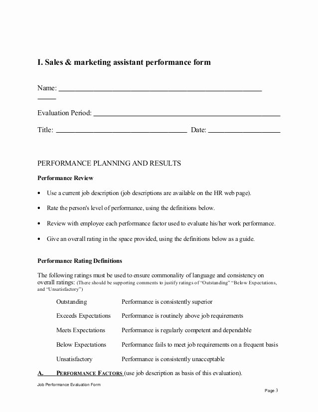 Sales Performance Appraisal form Elegant Sales &amp; Marketing assistant Performance Appraisal