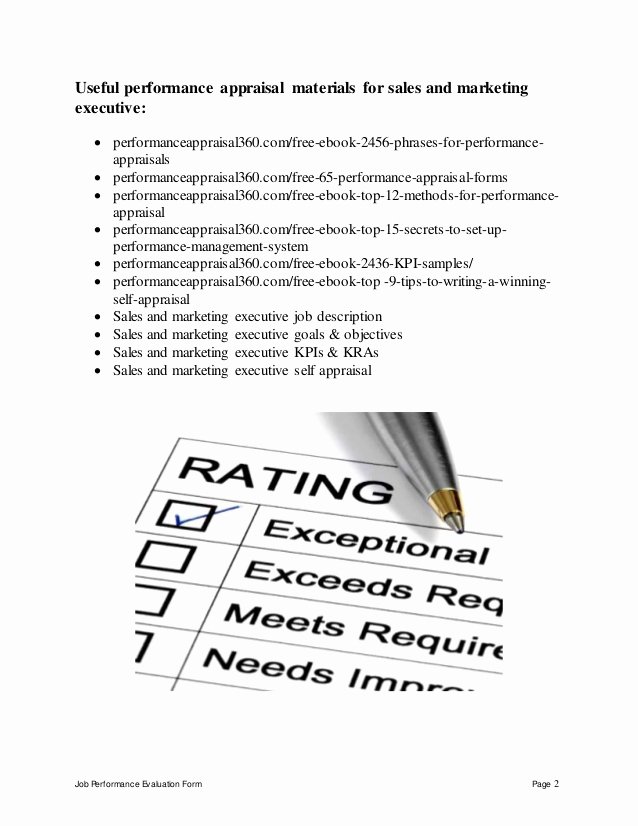 Sales Performance Appraisal form Elegant Sales and Marketing Executive Performance Appraisal