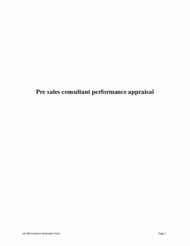 Sales Performance Appraisal form Fresh Pre Sales Consultant Performance Appraisal