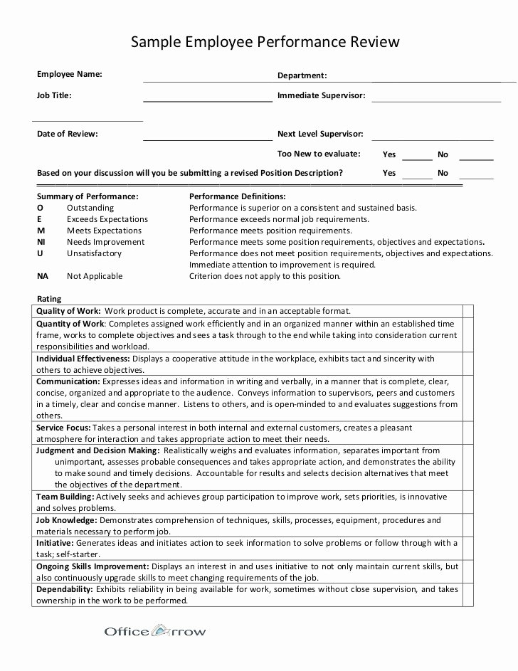 Sales Performance Appraisal form Luxury Sample Employee Performance Review