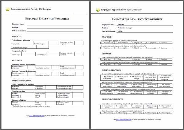 Sales Performance Appraisal form New Employees Appraisal with Balanced Scorecard