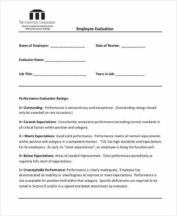 Sales Performance Appraisal form Unique 20 Employee Evaluation form Samples &amp; Templates