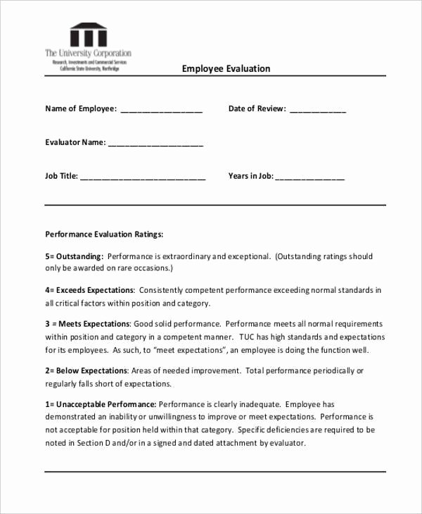 Sales Performance Appraisal form Unique 20 Employee Evaluation form Samples &amp; Templates