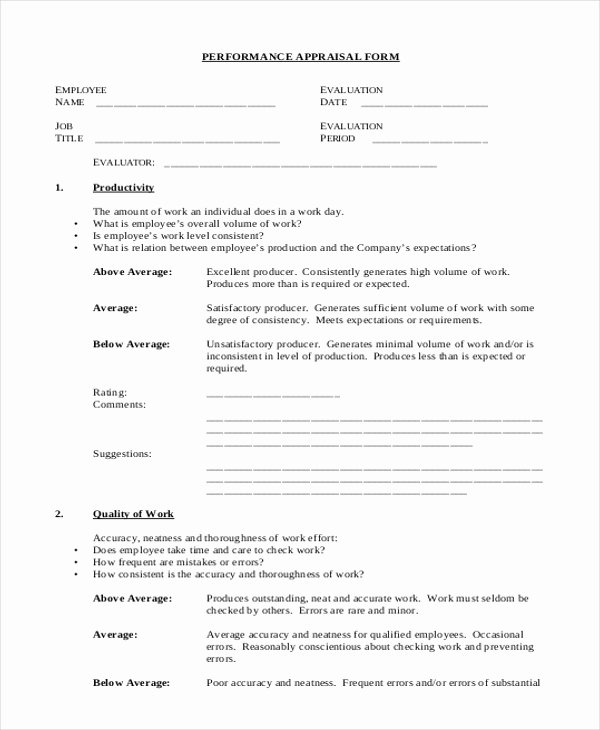 Sales Performance Appraisal form Unique 7 Sample Sales Appraisal forms Free Sample Example format