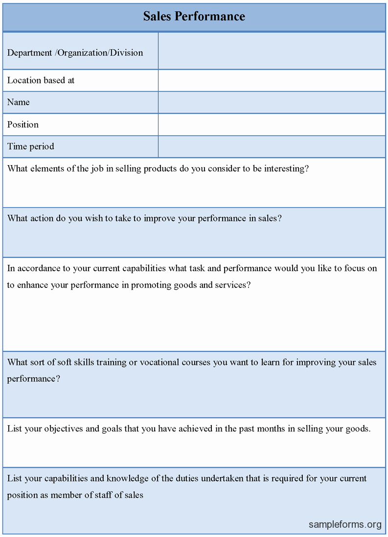 Sales Performance Appraisal form Unique Sales Performance form Sample forms