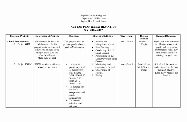 Sample Action Plan for Teachers Elegant Action Plan In Math