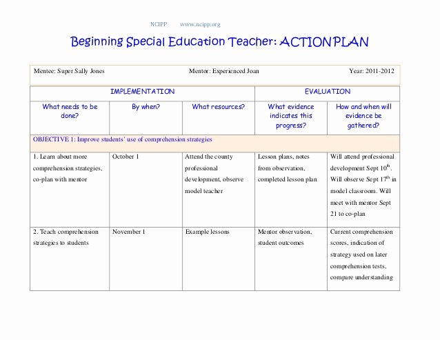 Sample Action Plan for Teachers Fresh Action Plan