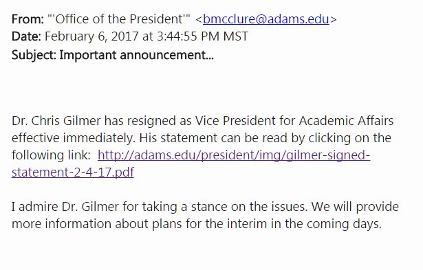 Sample Announcement Of Employee Leaving Lovely Vpaa Dr Chris Gilmer Resigns – Watching Adams