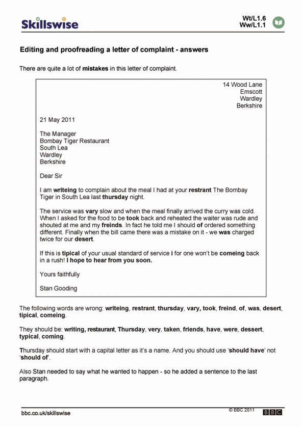 Sample Answer to Complaint Luxury Editing and Proofreading A Letter Of Plaint