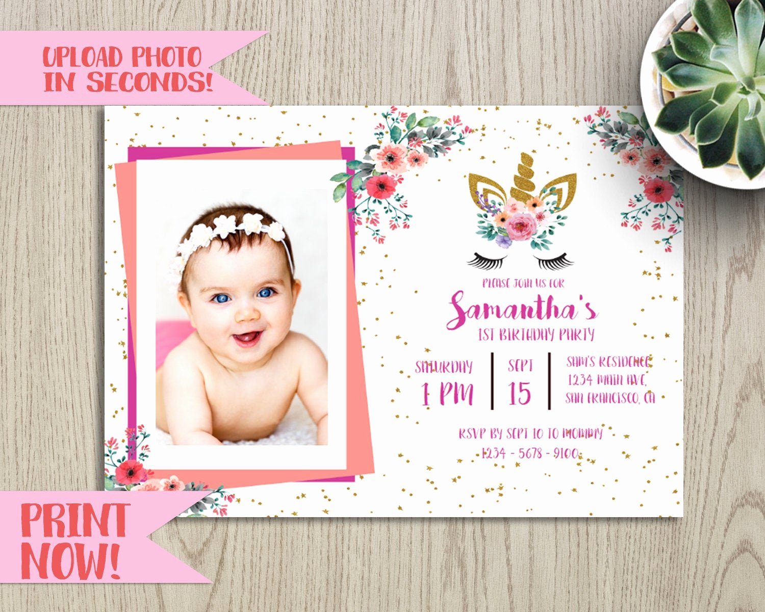 Sample Baptismal Invitations Lovely Diy Photo Upload Unicorn Baby