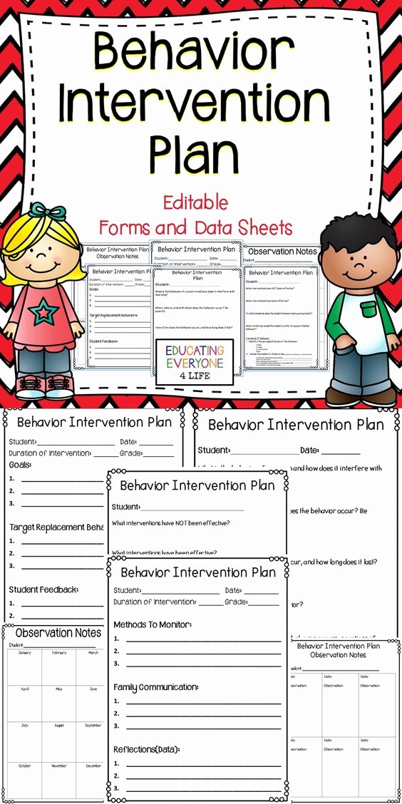 Sample Behavior Plan Awesome Behavior Intervention Plan Editable forms and Data Sheets