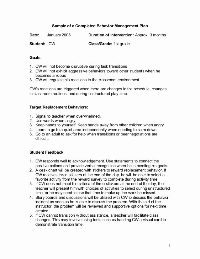 Sample Behavior Plan Beautiful Sample Management Plan
