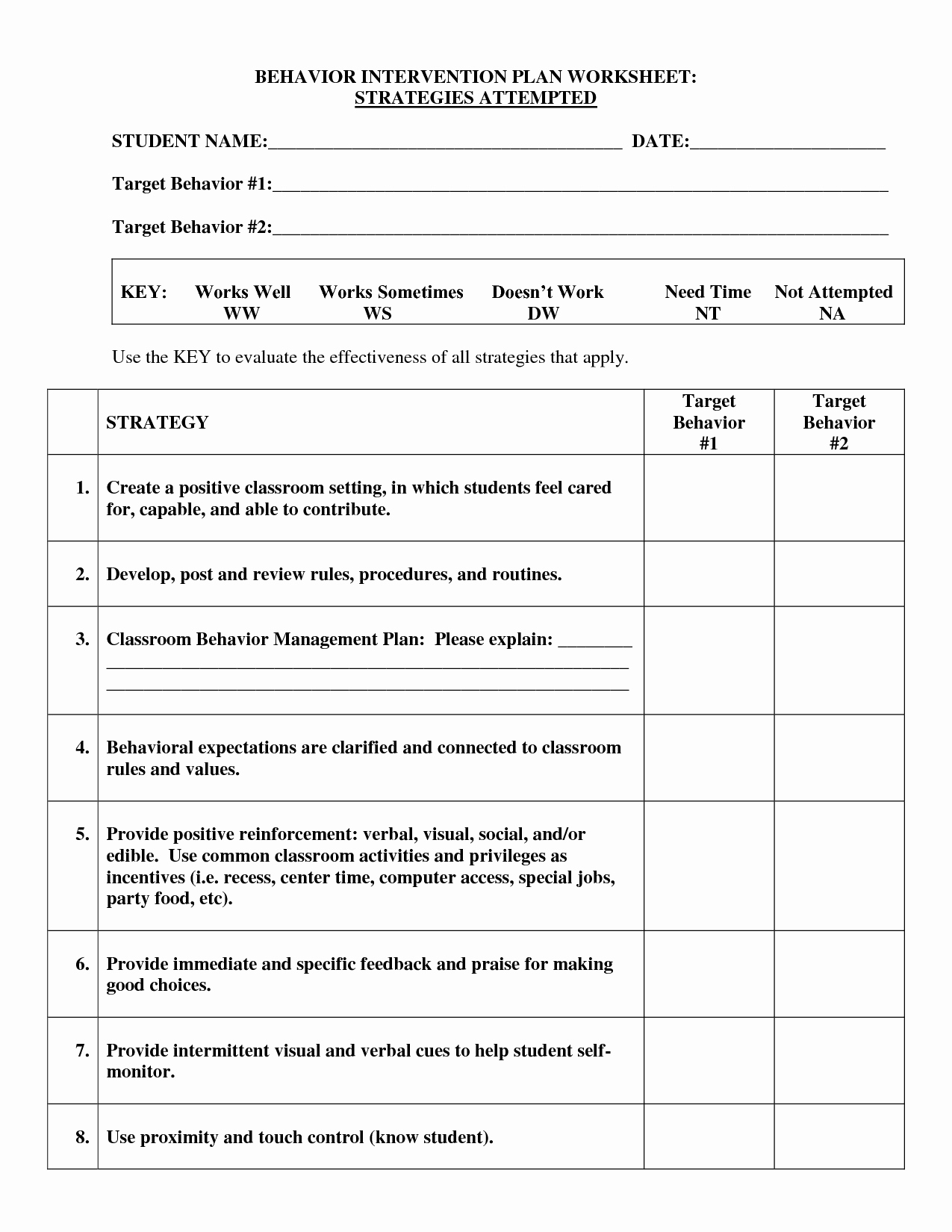 Sample Behavior Plan Inspirational 10 Best Of Classroom Procedures Worksheet Middle