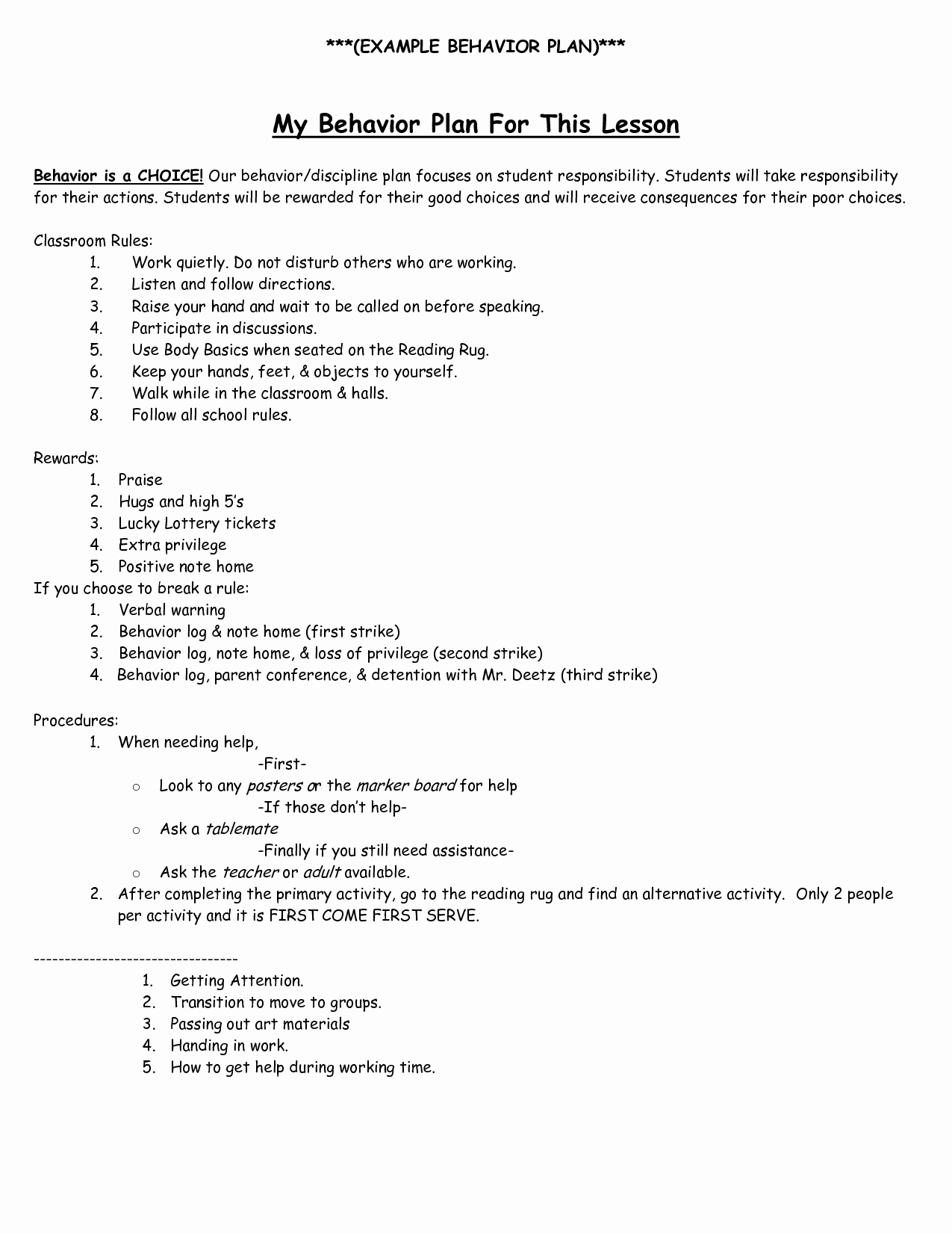 Sample Behavior Plan Lovely Behavior Intervention Plan