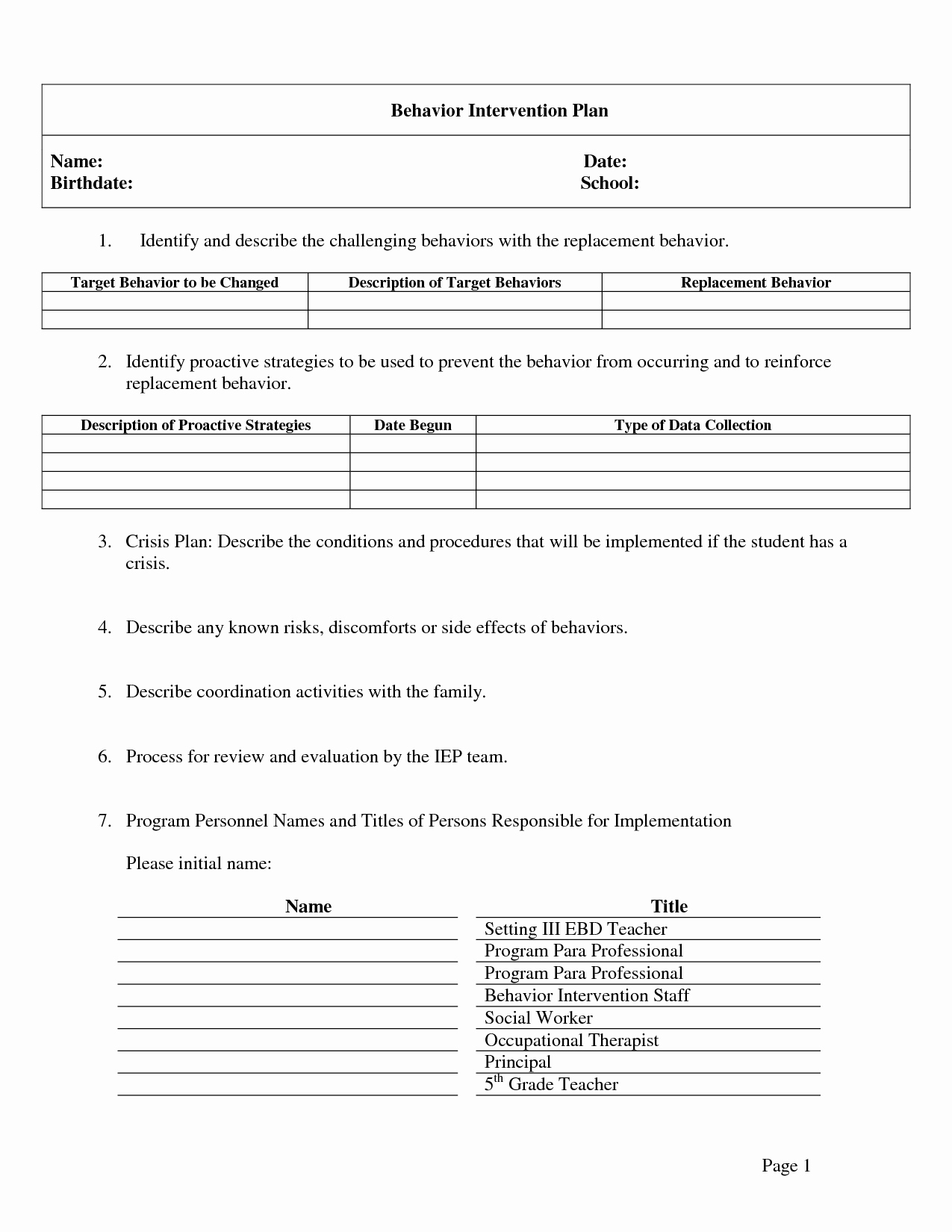 Sample Behavior Plan Lovely Behavior Plan Template