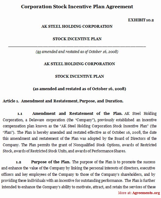Sample Bonus Plan Document Elegant Corporation Stock Incentive Plan Agreement Sample