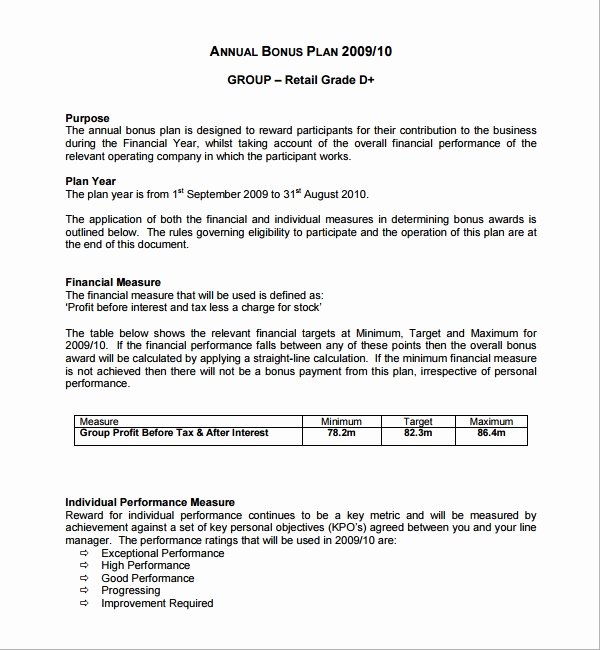 Sample Bonus Plan Document Unique 7 Bonus Plan Templates