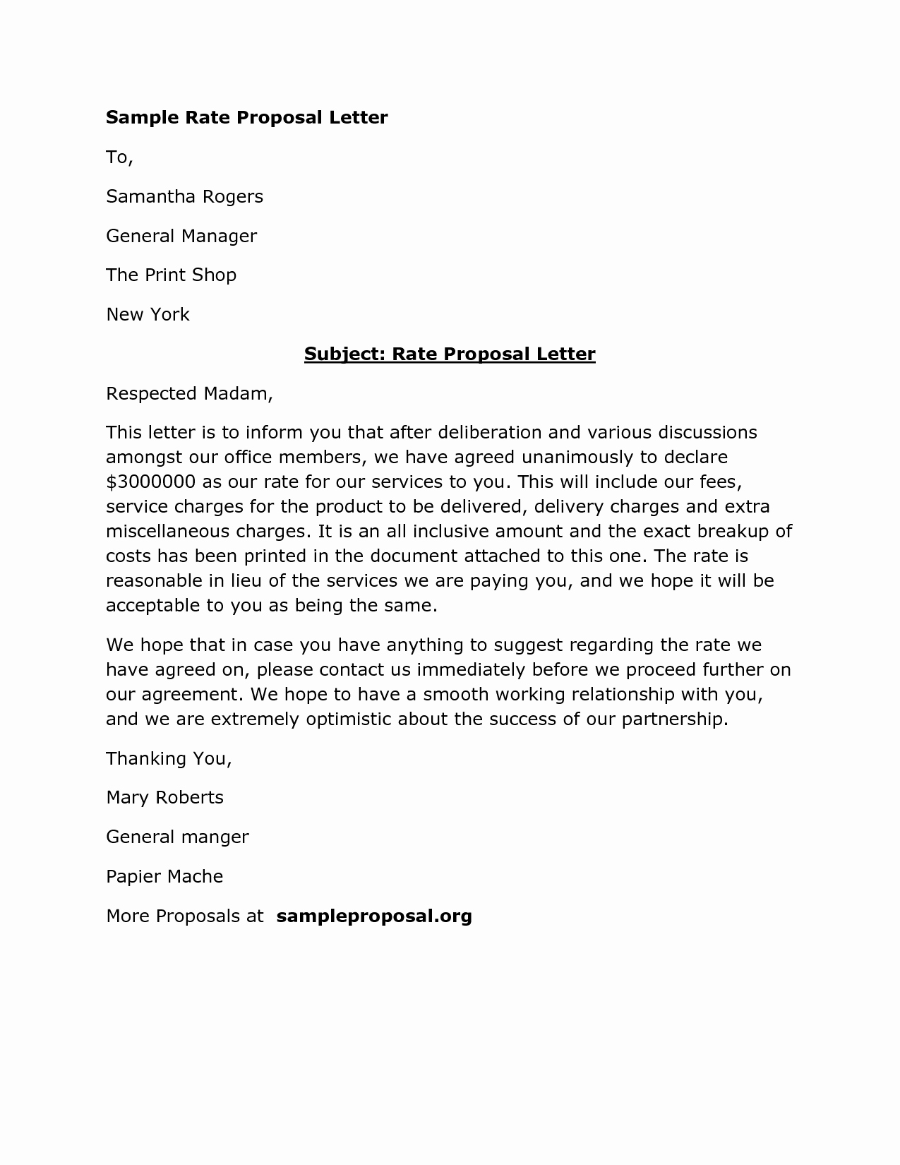 Sample Business Proposal Letter for Partnership Awesome Download Rate Proposal Letter Sample Proposals by