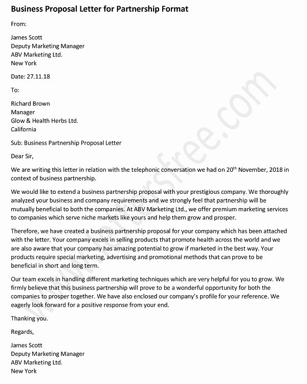 Sample Business Proposal Letter for Partnership Best Of Business Proposal Letter for Partnership Sample Business