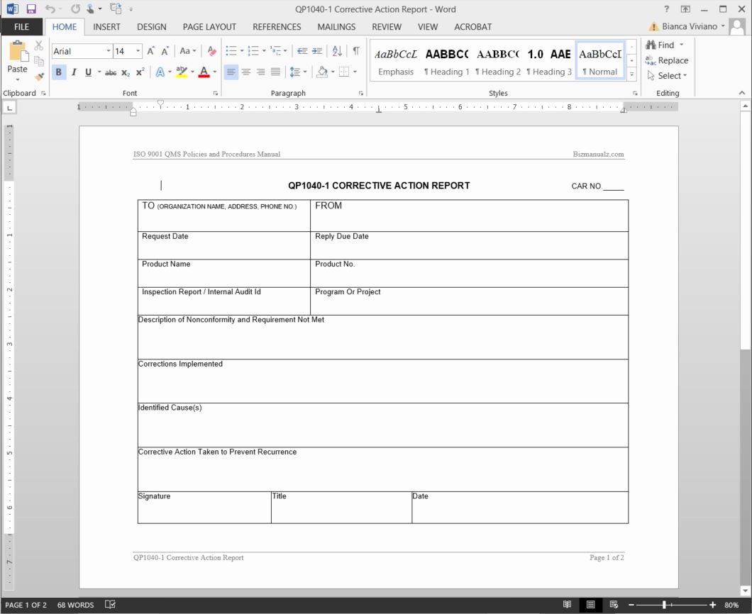 Sample Capa form Beautiful Corrective Action Report iso Template
