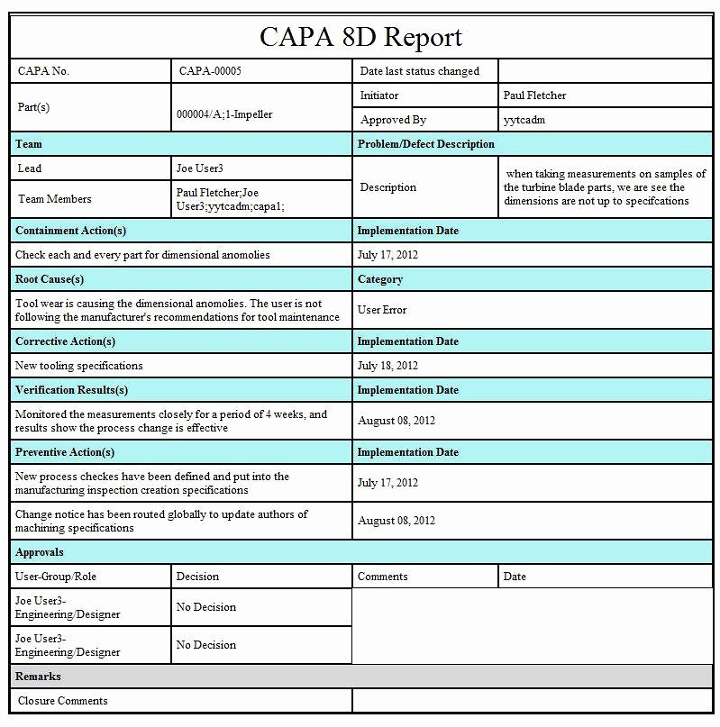 Sample Capa form Best Of 8d Report On Capa Item