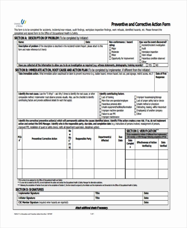 Sample Capa form Inspirational 6 Preventive Action form Sample Free Sample Example