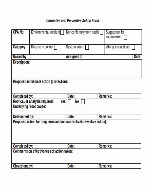 Sample Capa form Luxury Sample Corrective Action form 10 Free Documents In Doc Pdf