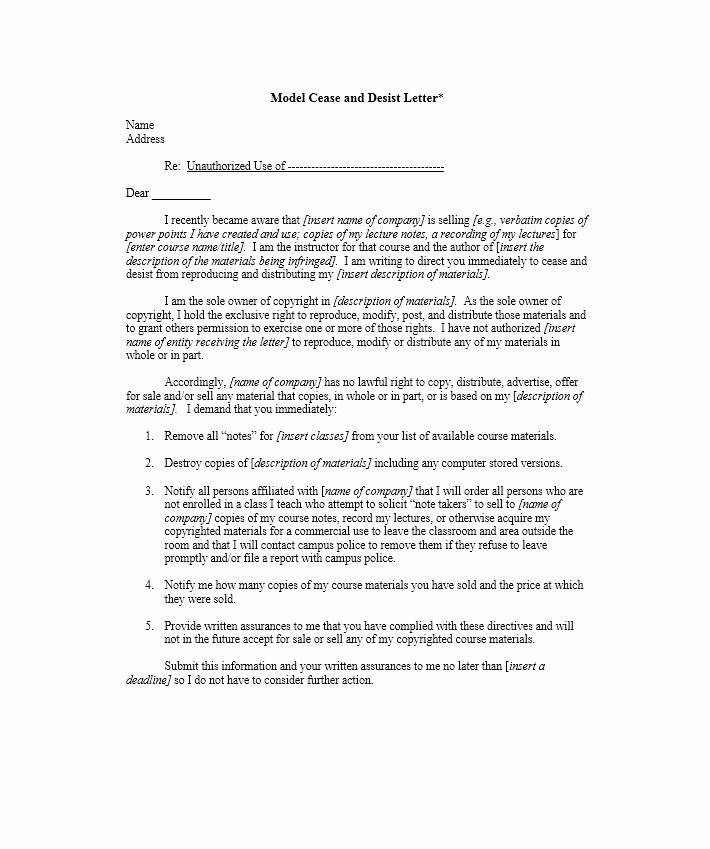 Sample Cease and Desist Letter to former Employee Awesome Cease and Desist Letter