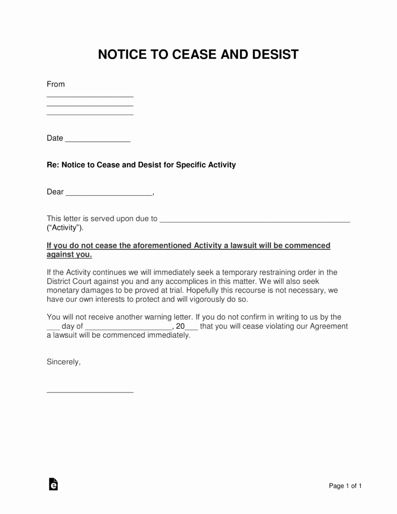 Sample Cease and Desist Letter to former Employee Beautiful Free Cease and Desist Letter Templates with Sample