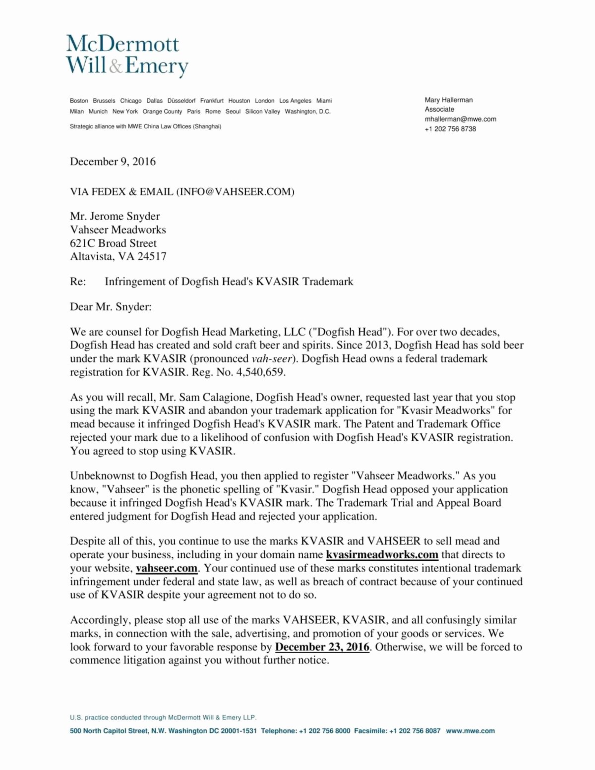 Sample Cease and Desist Letter to former Employee Fresh Cease and Desist Letter